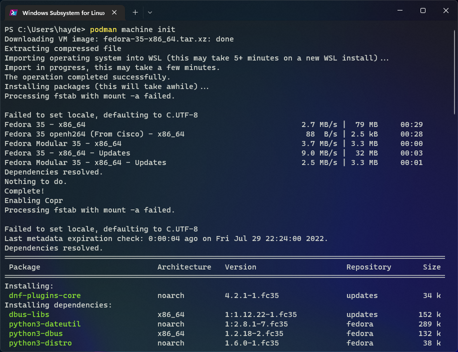 Building custom WSL distro images with Podman