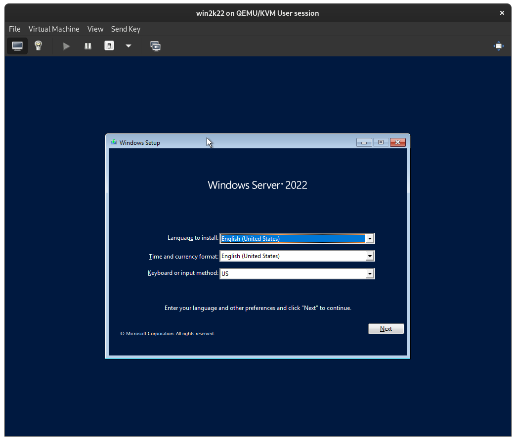 Trying Windows Server 2022 Insider Preview on openSUSE Tumbleweed